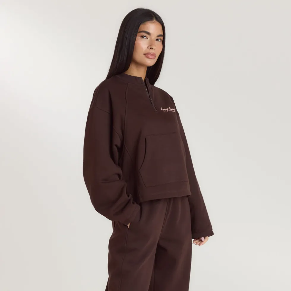 Lounge Living Pullover mit Viertel-Zip - Schokolade