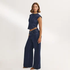 Low-Rise-Jeans mit Weitem Bein - Indigo