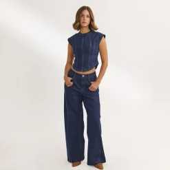 Low-Rise-Jeans mit Weitem Bein - Indigo