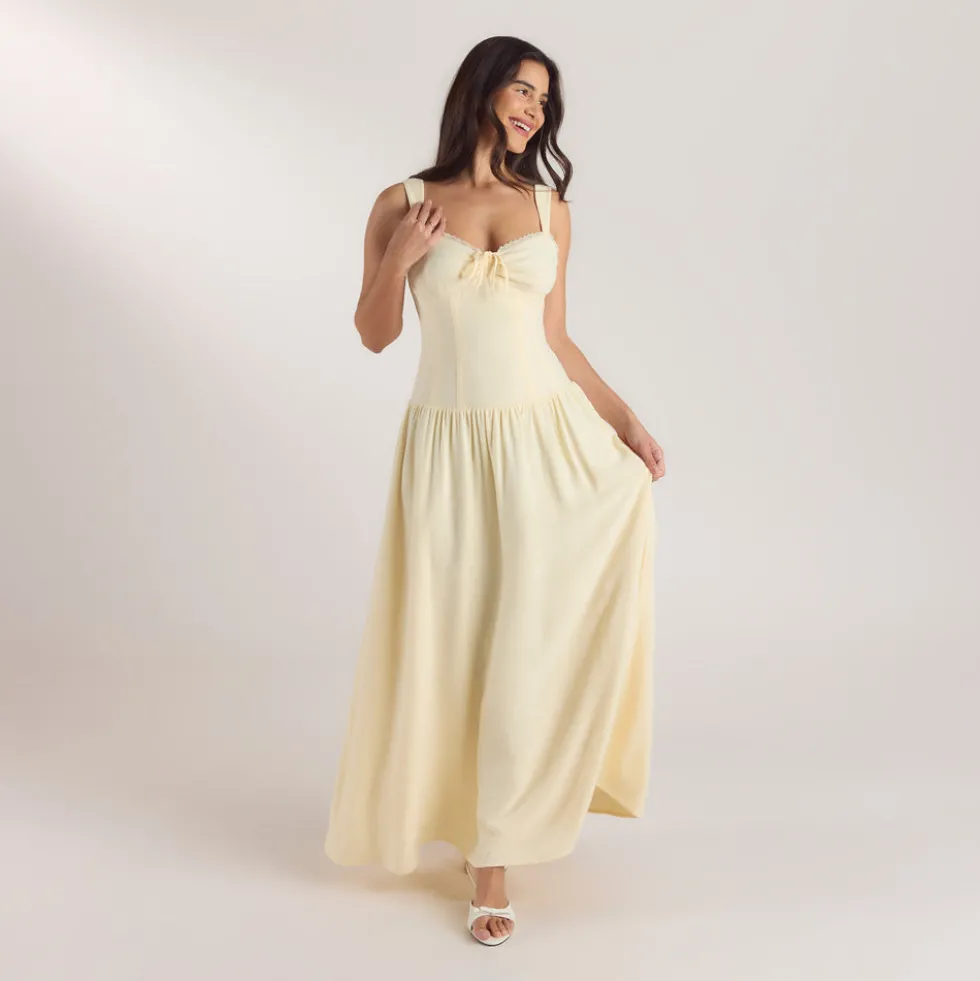 Maxikleid mit Niedriger Taille - Zitrone