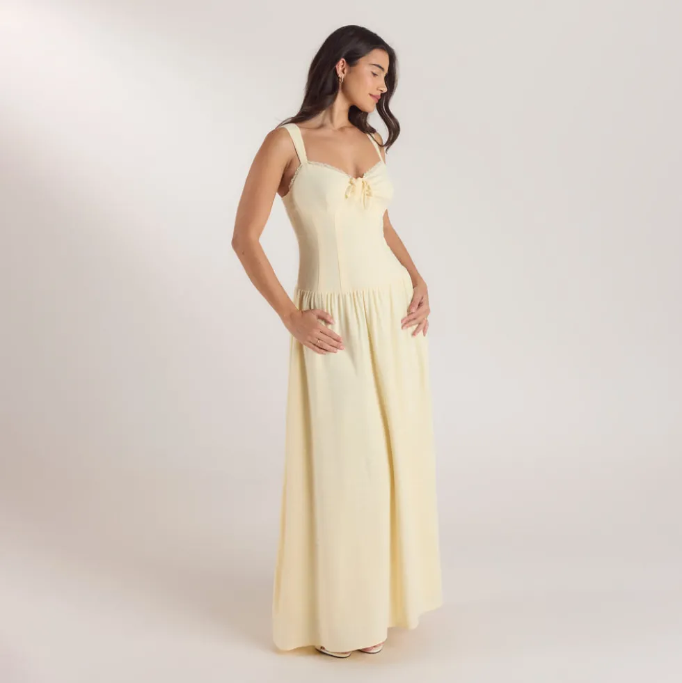 Maxikleid mit Niedriger Taille - Zitrone