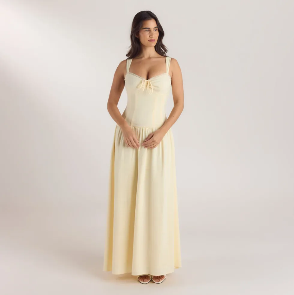 Maxikleid mit Niedriger Taille - Zitrone