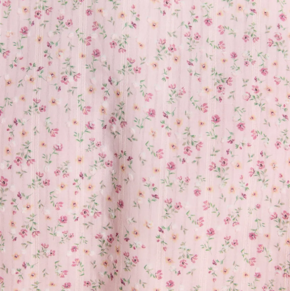 Minikleid mit Falten und Spitze - Florales Rosa