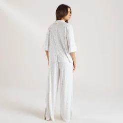 Modal Pyjama-Shirt mit kurzen Ärmeln - Florales Weiß