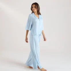 Modal Pyjama-Shirt mit kurzen Ärmeln - Florales Blau