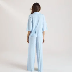 Modal Pyjama-Shirt mit kurzen Ärmeln - Florales Blau