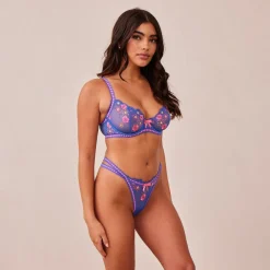 Neon Balcony BH und String Set - Blau