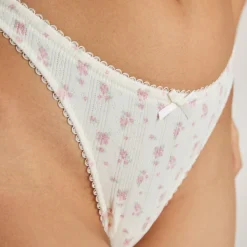 Pointelle Brazilian Slip - Crèmes Blumenmuster