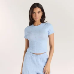 Pointelle Pyjama-Top - Florales Blau