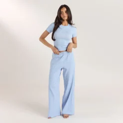 Pointelle Pyjama-Top - Florales Blau