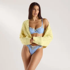Pointelle Strickjacke - Gelb