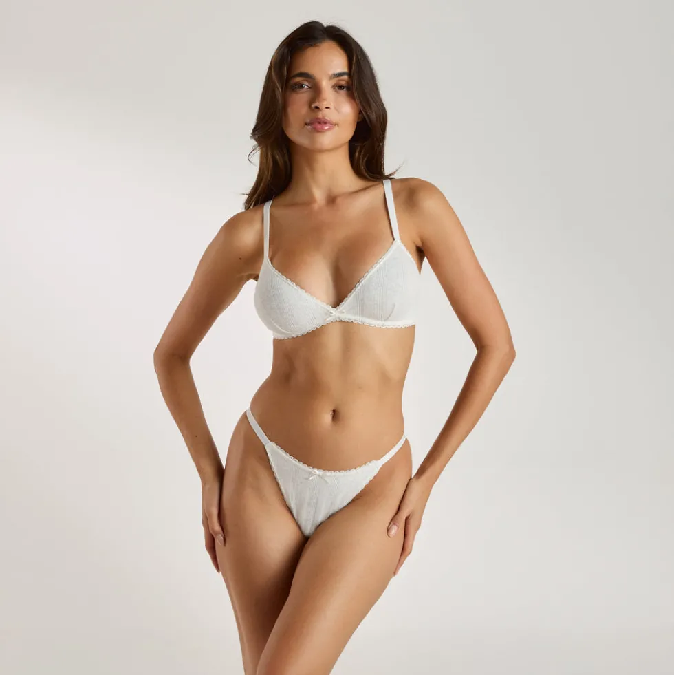 Pointelle Triangle Bralette - Hafermilch