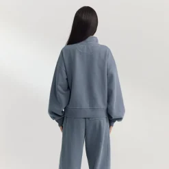 Pullover mit Reißverschluss - Gewaschenes Blau