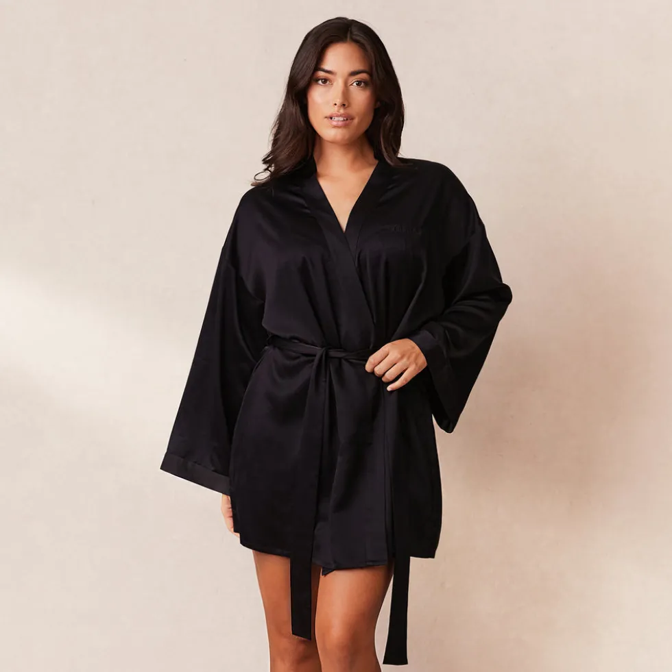 Signature Satin-Morgenmantel - Schwarz