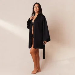 Signature Satin-Morgenmantel - Schwarz