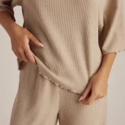 Soft Waffle Pyjama Oberteil - Hellbraun