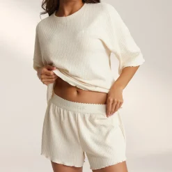Soft Waffle Pyjama-Shorts - Crèmefarbe