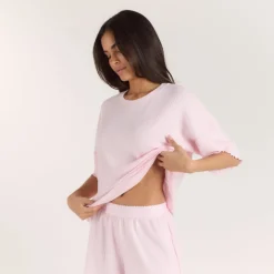 Soft Waffle Pyjama-Top - Rosa