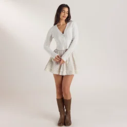 Strickjacke mit Weitem Ärmel - Crèmefarbe