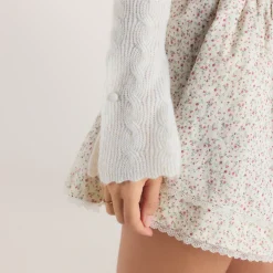 Strickjacke mit Weitem Ärmel - Crèmefarbe