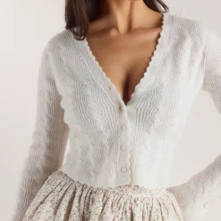 Strickjacke mit Weitem Ärmel - Crèmefarbe