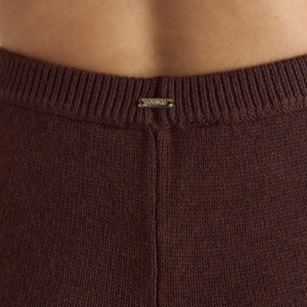 Strick-Jogginghose mit geripptem Saum - Schokolade