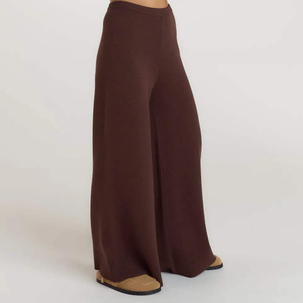 Strick-Jogginghose mit geripptem Saum - Schokolade