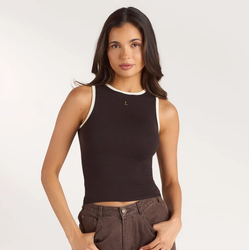 Strick-Vest Top - Schokolade