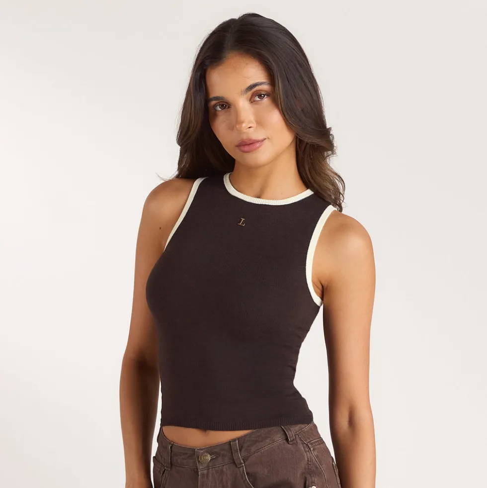 Strick-Vest Top - Schokolade