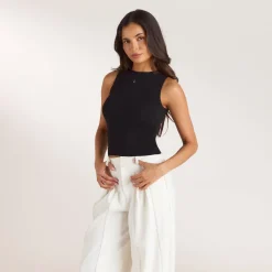 Strick-Vest Top - Schwarz