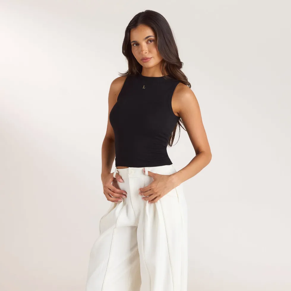 Strick-Vest Top - Schwarz