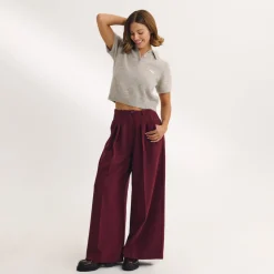 Taillierte Hose mit Weitem Bein - Kirschlack