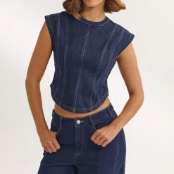 Tailliertes Denim-Oberteil - Indigo
