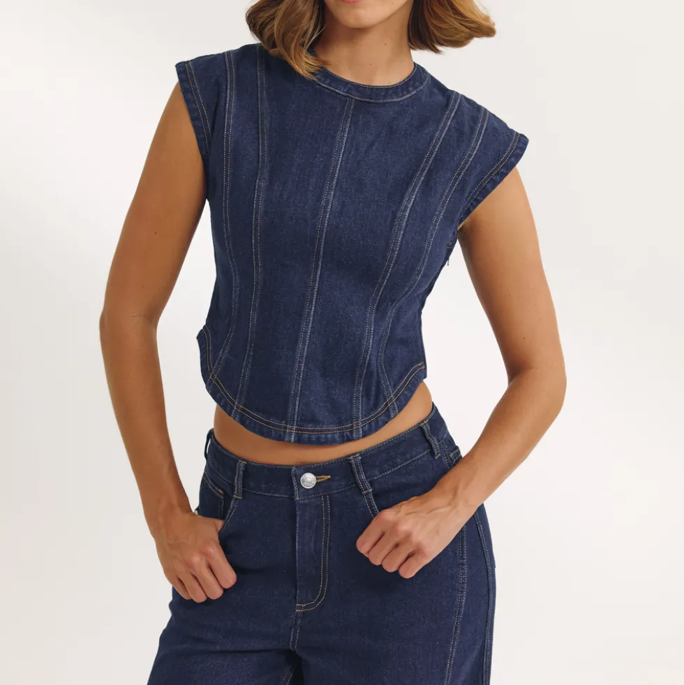 Tailliertes Denim-Oberteil - Indigo
