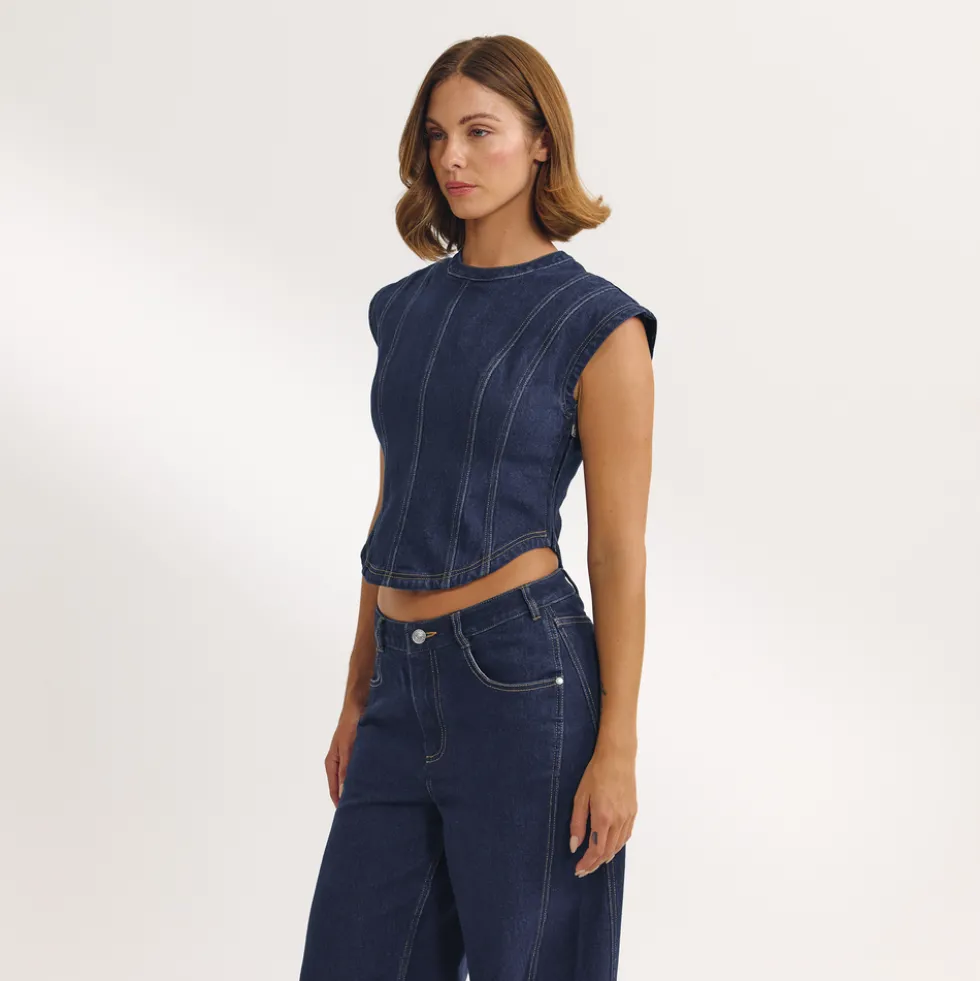 Tailliertes Denim-Oberteil - Indigo