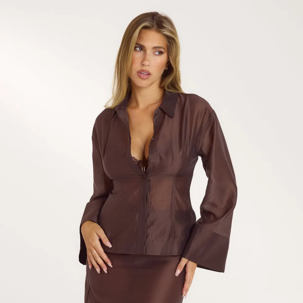 Tailliertes Transparentes Hemd - Schokolade