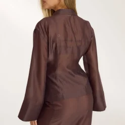 Tailliertes Transparentes Hemd - Schokolade