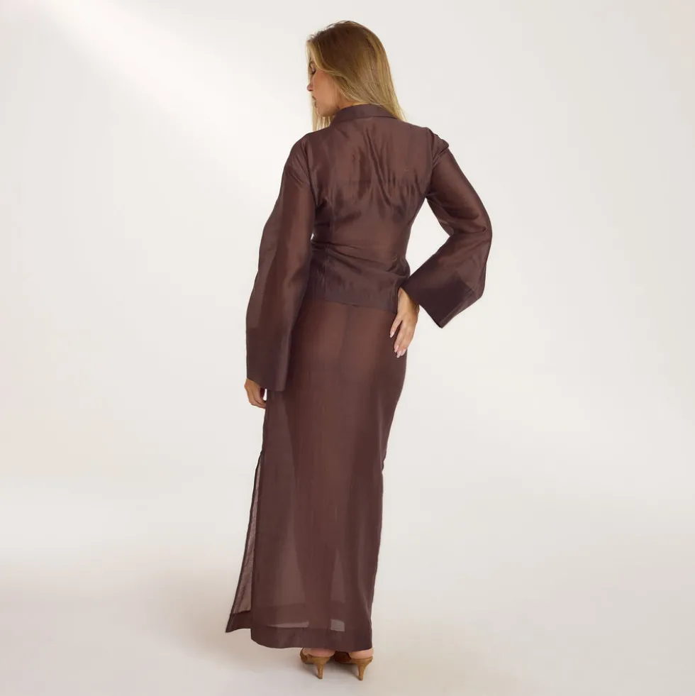 Tailliertes Transparentes Hemd - Schokolade