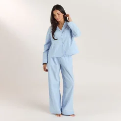 Texturierte Pyjamashorts aus Baumwoll - Blau