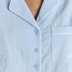 Texturiertes Pyjamahemd aus Baumwoll - Blau