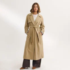 Trenchcoat mit Wildlederbesatz - Sand
