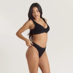 Weiches Geripptes Push-Up Bralette - Schwarz