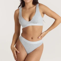 Weiches Geripptes Push-Up Bralette - Grauer Melange