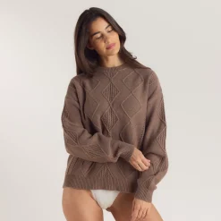 Zopfmuster-Pullover - Braun