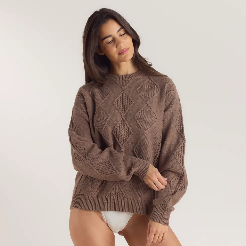 Zopfmuster-Pullover - Braun