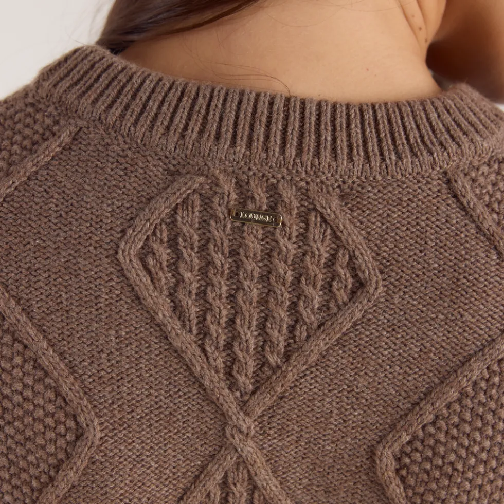 Zopfmuster-Pullover - Braun