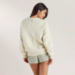 Zopfmuster-Pullover - Crèmefarbe