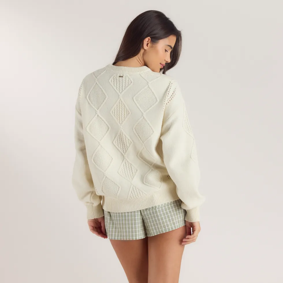 Zopfmuster-Pullover - Crèmefarbe