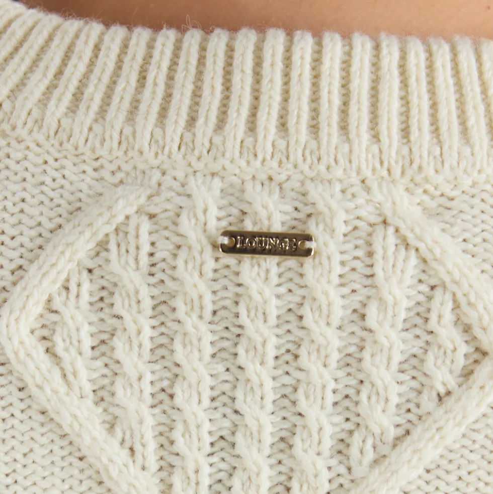 Zopfmuster-Pullover - Crèmefarbe